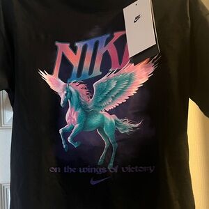 Nike Kids Black Tee with Colorful Pegasus Graphic
